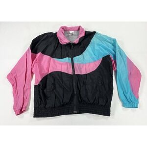 Vintage 90s Puma Windbreaker Track Jacket Colorblock Pink Teal Nylon Men's M